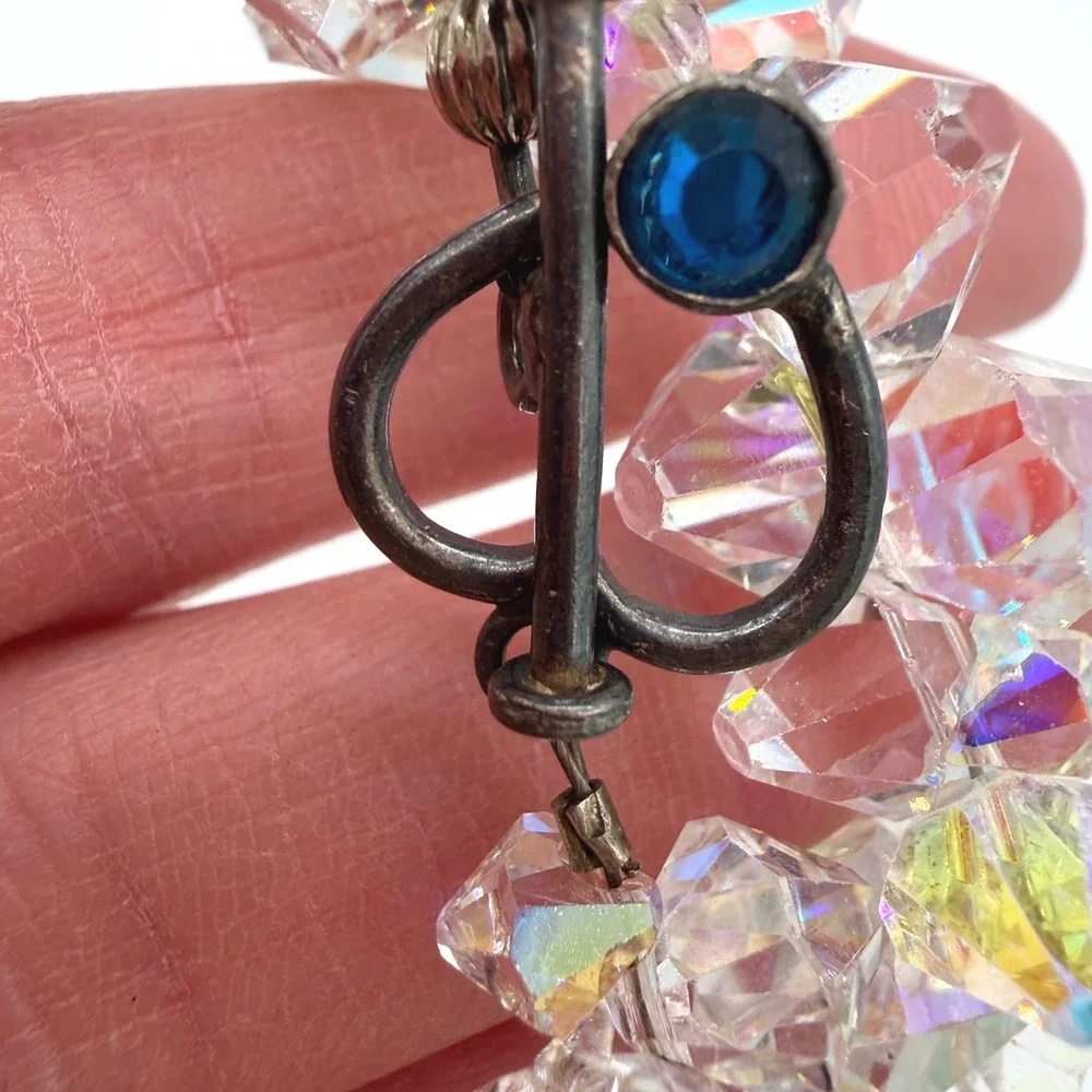 Vtg AB Crystal Bracelet Sterling 925 Chunky Faceted Glass Stones Iridescent 6.5